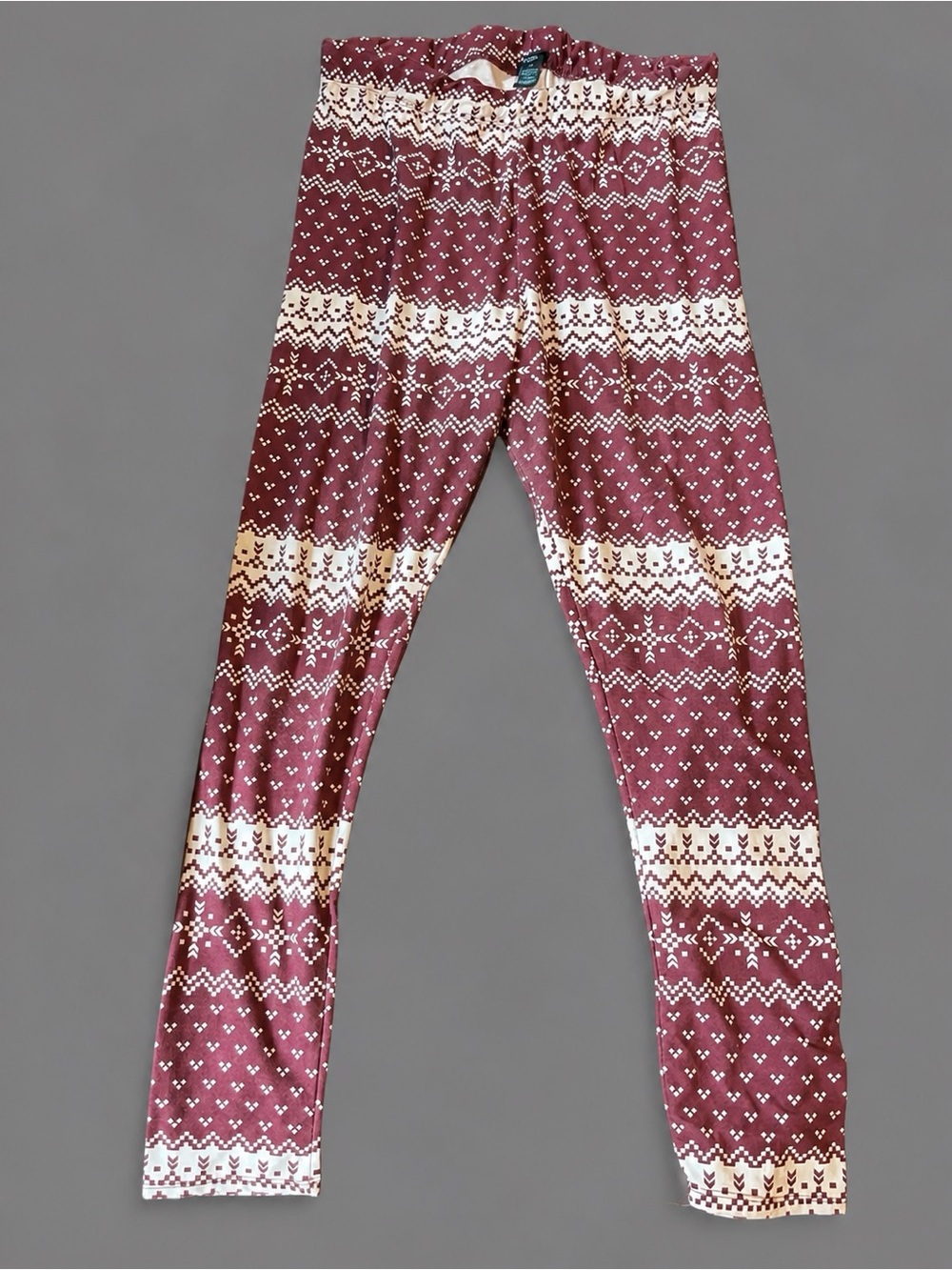 Maroon and Cream Fair Isle Leggings